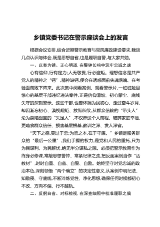 乡镇党委书记在警示座谈会上的发言