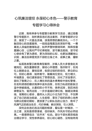心筑廉洁堤坝永葆初心本色——警示教育专题学习心得体会