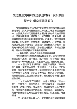 先进基层党组织先进事迹材料：旗帜领航聚合力堡垒坚强促振兴