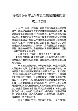税务局2026年上半年党风廉政建设和反腐败工作总结
