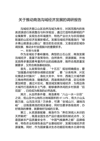 关于推动商洛沟域经济发展的调研报告