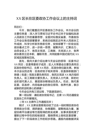XX区长在区委政协工作会议上的主持词