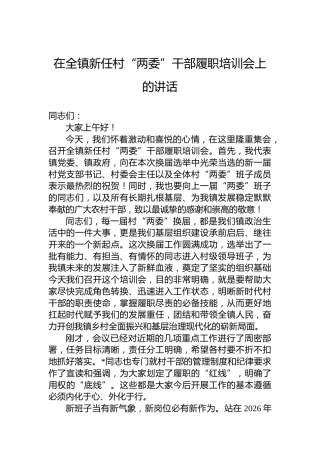 在全镇新任村“两委”干部履职培训会上的讲话
