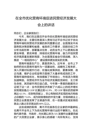 在全市优化营商环境促进民营经济发展大会上的讲话