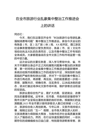 在全市旅游行业乱象集中整治工作推进会上的讲话