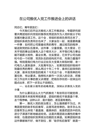 在公司推优入党工作推进会上的讲话