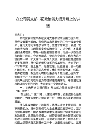 在公司党支部书记政治能力提升班上的讲话