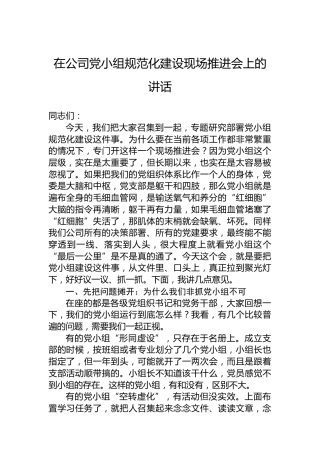 在公司党小组规范化建设现场推进会上的讲话