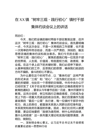 在XX镇“树牢三观・践行初心”镇村干部集体约谈会议上的讲话