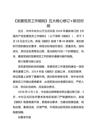 《发展党员工作细则》五大核心修订新旧对照