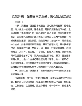 党课讲稿：强基固本筑堡垒 凝心聚力促发展