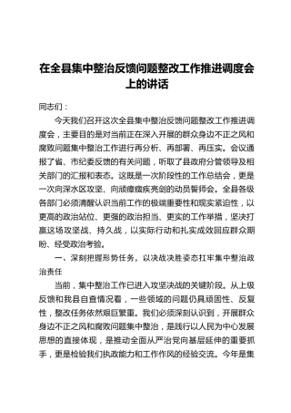 在全县集中整治反馈问题整改工作推进调度会上的讲话_1