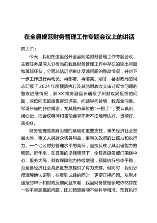 在全县规范财务管理工作专题会议上的讲话