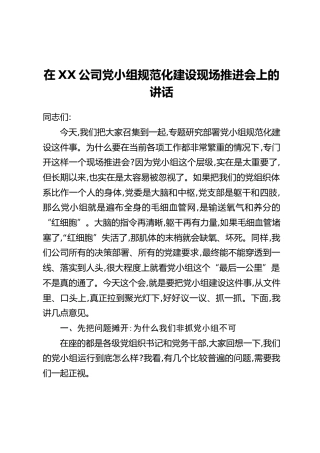 在XX公司党小组规范化建设现场推进会上的讲话