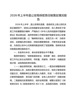 2026年上半年县公安局保密责任制落实情况报告
