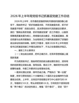 2026年上半年局党组书记抓基层党建工作总结