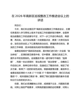 在2026年高新区巡视整改工作推进会议上的讲话