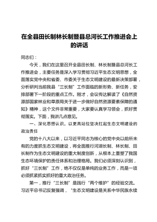 在全县田长制林长制暨县总河长工作推进会上的讲话