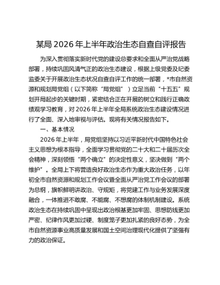 某局2026年上半年政治生态自查自评报告