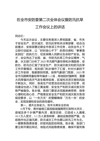 在全市安防委第二次全体会议暨防汛抗旱工作会议上的讲话