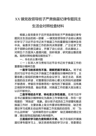 XX镇党政领导班子严肃换届纪律专题民主生活会对照检查材料