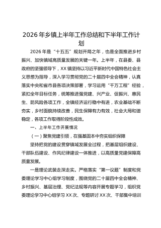 2026年乡镇上半年工作总结和下半年工作计划