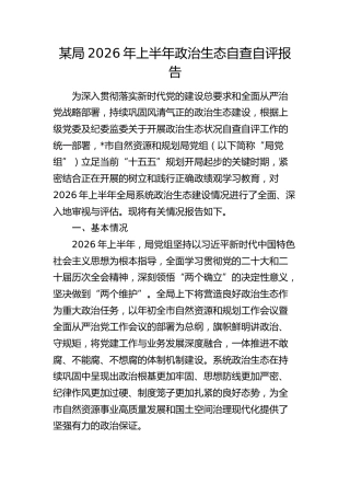 2026年上半年政治生态自查自评总结报告