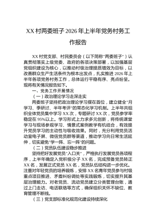 XX村两委班子2026年上半年党务村务工作报告
