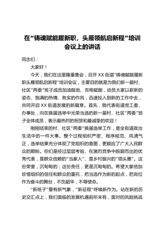在“铸魂赋能履新职头雁领航启新程”培训会议上的讲话