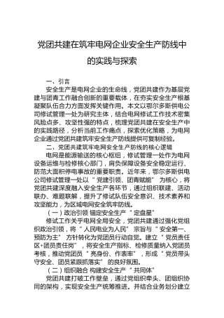 党团共建在筑牢电网企业安全生产防线中的实践与探索