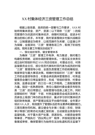 XX村集体经济三资管理工作总结