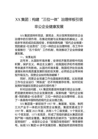 XX集团：构建“三位一体”治理样板引领非公企业健康发展