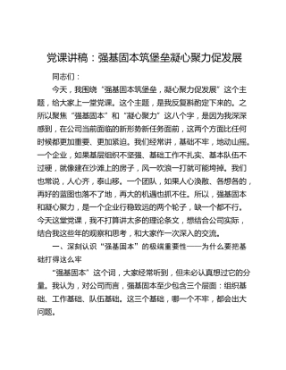 党课：强基固本筑堡垒 凝心聚力促发展