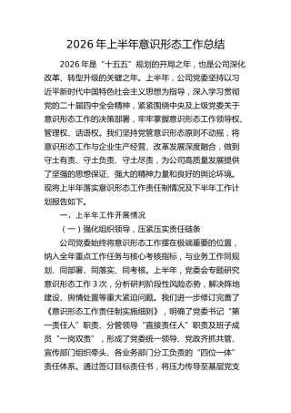 公司2026年上半年意识形态工作总结3100字√