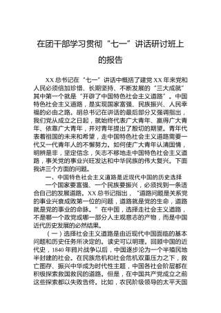 在团干部学习贯彻“七一”讲话研讨班上的报告