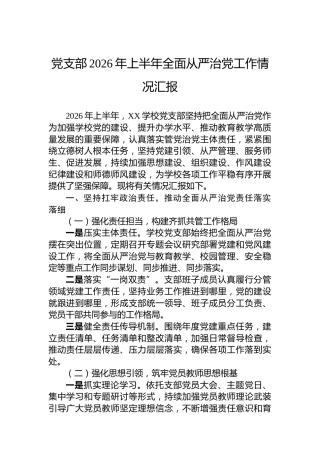 党支部2026年上半年全面从严治党工作情况汇报