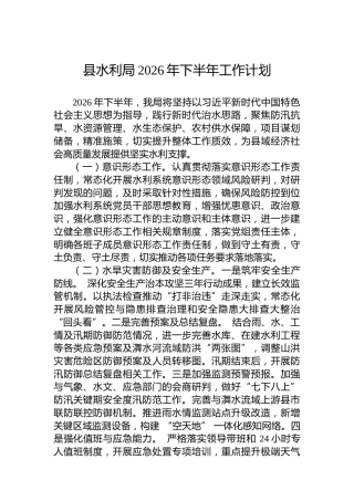 县水利局2026年下半年工作计划