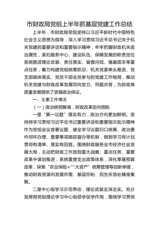 市财政局上半年抓基层党建工作总结