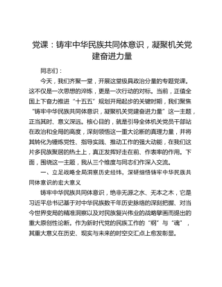 党课：铸牢中华民族共同体意识，凝聚机关党建奋进力量