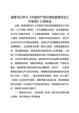 县委书记学习《中国共产党纪律检查委员会工作条例》心得体会