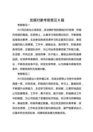 发展对象考察意见