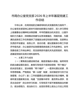 市局办公室党支部2026年上半年基层党建工作总结