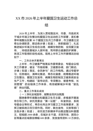XX市2026年上半年爱国卫生运动工作总结