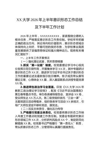 XX大学2026年上半年意识形态工作总结及下半年工作计划
