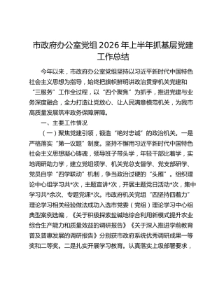 市政府办公室党组2026年上半年抓基层党建工作总结