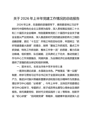 关于2026年上半年党建工作情况的总结报告