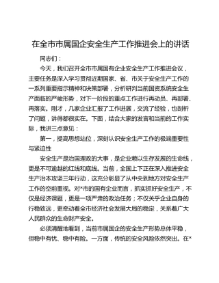 在全市市属国企安全生产工作推进会上的讲话