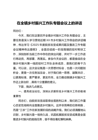 在全镇乡村振兴工作队专题会议上的讲话