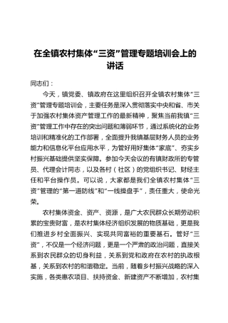 在全镇农村集体“三资”管理专题培训会上的讲话_1