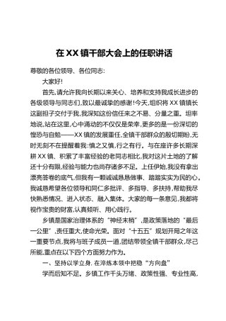 在XX镇干部大会上的任职讲话